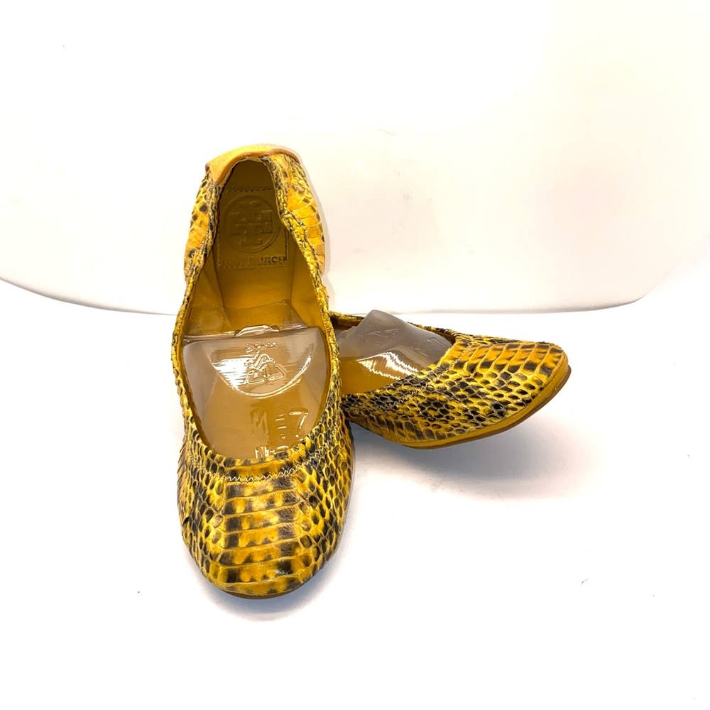 Tory Burch Women's Rare Yellow Eddie Snake Embossed Ballet Flats Size 5